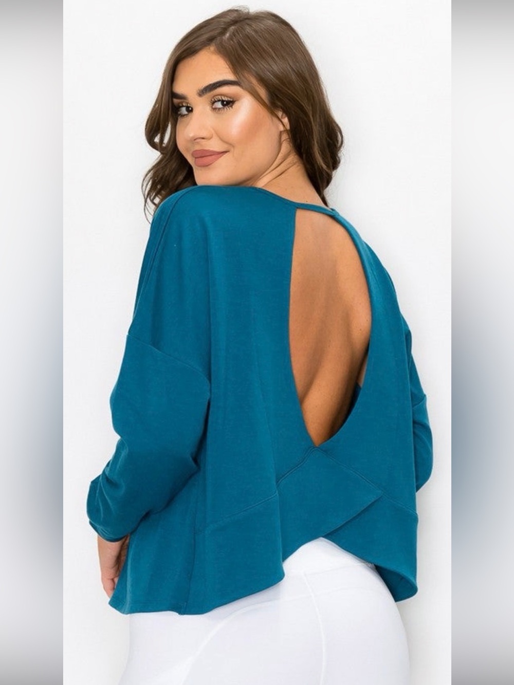 Yelete Teal Open-Back Long-Sleeve Top